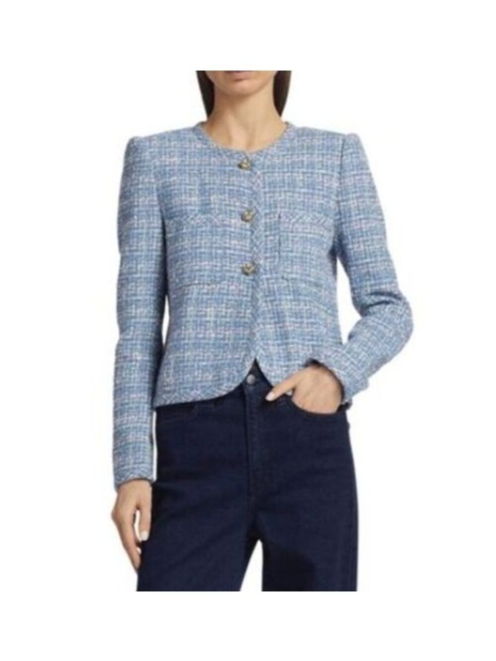 Derek Lam 10 Crosby Emilia Tweed Collarless Jacket Cobalt Multi - Size 0